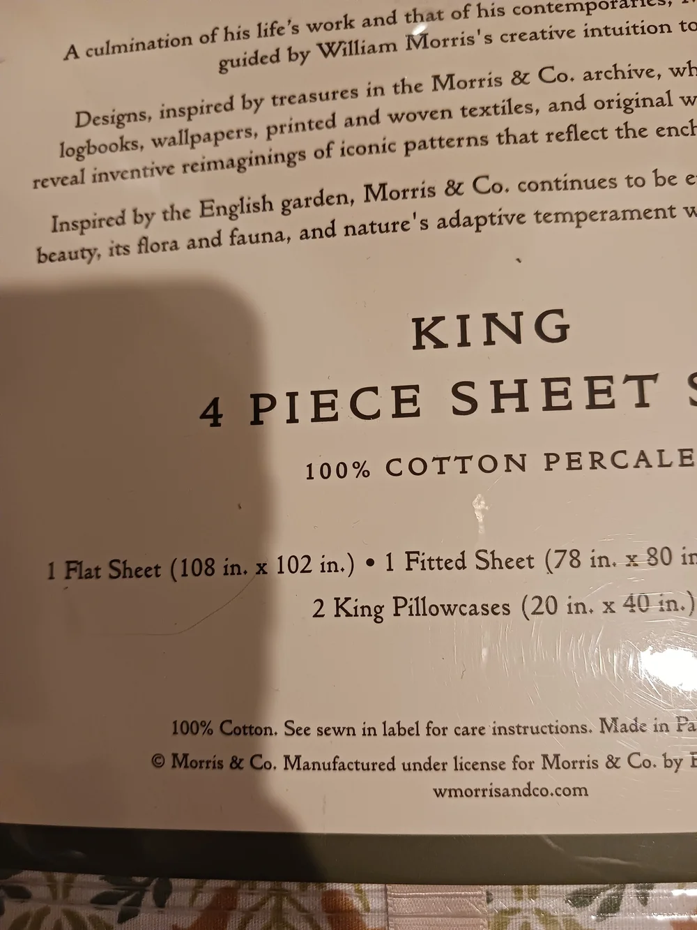 Morris & Co King 4-Piece Floral Sheet Set 100% Cotton Percale
